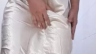 Masturbating with hot satin lingerie