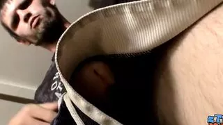 Deviant straight thug jerks off his big cock and cums solo