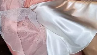 White satin half slip underneath long silky formal skirt