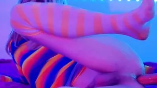 Neon transgirl rough anal session with anal orgasm