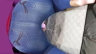 Big ass in jeans pissing with vibrator