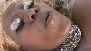 Giant boobs blonde ebony fucks a black cock in her pussy