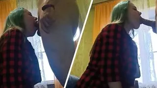 After a blowjob, I cum on my mistress's big breasts, where then she will rub everything on her chest