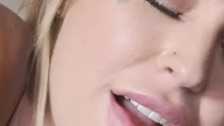 Inked MILF giving blowjob while buttfucked from behind