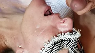 Anita Coxhard gets a facial and a mouth load of cum from her husband