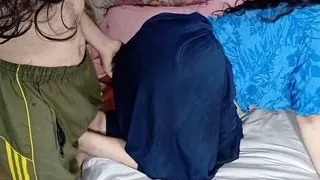 Indian desi chubby wife giving handjob to my neighbor and he grabs her big boobs during live webcam show