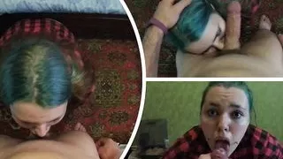 Fucked his wife's friend in her mouth with his big dick when he was visiting at the dacha