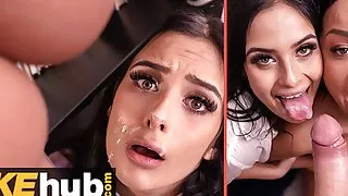 FAKEhub - Quick cum in panties in the college study room leads to petite girl getting cum dripped on her pretty face