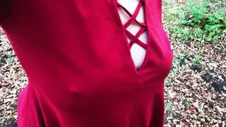 Punishing her breasts in the woods