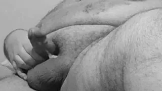 fat guy wank in black and white