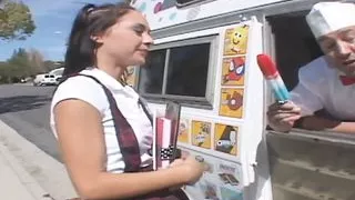 Brunette teen Jessica gets fucked by the ice cream man