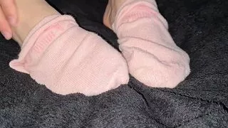 See my beautiful socks and pussy at the same time