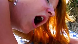 Busty blonde gets anal sex near some ruins