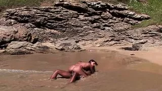 Sexy latina Simona rides black cock on the beach