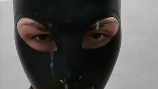 Latex twink masturbation and facial