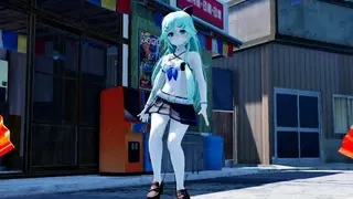 Young attractive hot schoolgirl dancing in the city center without underwear