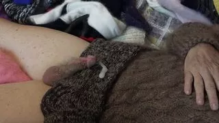 Sweater Fetish, mohair fetish. Playing in a fuzzy tan sweater with a sock for a nice cum shot. Vibrator play.
