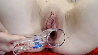 Dripping Wet Pussy Orgasm Inside With Speculum, Showing The Cervix Close-Up