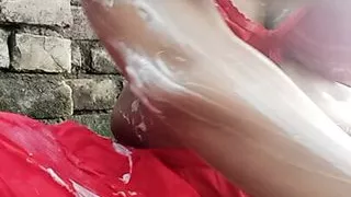 Young Girl Bathing Scene In The Bathroom. Sexy Woman Is Bathing In The Bathroom. Hot Erotic Girl Showing Nude Body