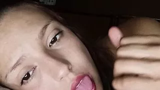 Big natural tits teen eats my big cock and swallows almost all the cum