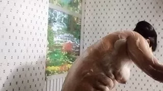 sexy hot girl is bathing in the bathroom. Young girl is masturbating. Erotic girl is pissing and licking pussy.  Cu