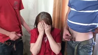 Two guys bang old office mature boss