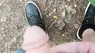 Got caught walking my cock and big shaved balls around public lake and stranger jerks me off to hot creamy cumshot