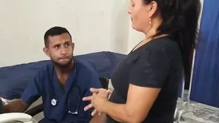 The service lady comes to my office for a favor and ends up on her knees before me