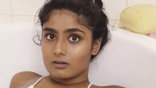 Sexy hairy babe masturbates in milk bath