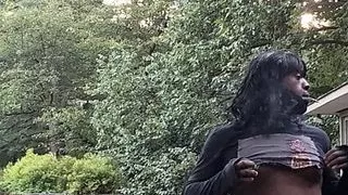 Ebony CD Enjoys A Smoke Outside and Strips