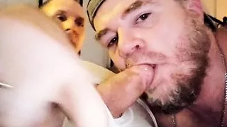 Webcamming hairy redneck dad casually sucks Boys cock thru his tighty whities fly while also enjoying his own pit stink