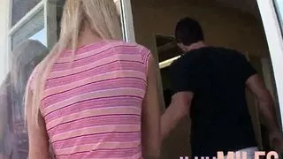 Small tits blonde takes it in cowgirl wearing high heels