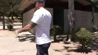 Horny blonde receives a huge cumshot on her pierced tongue