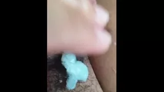 Thai gay young boy shoots his double cumshots on bed