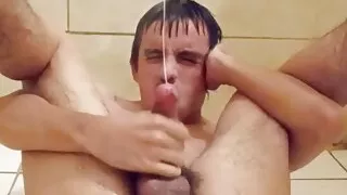 lots of cum in the shower - latino gay jerking off