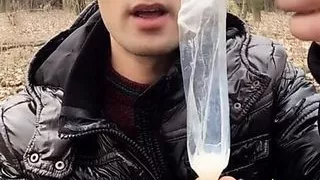 I found straight friends condom after night picnic, so I enjoy his cum