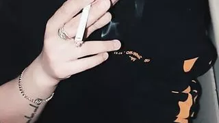 Slutty Blonde Teen Sucks and Smokes a Cigarette
