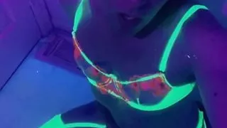 Bikini Blacklight Babe Playing at the Party
