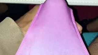 Pumping cum through a brand new Victoria secret satin thong...pink thong