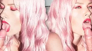 Gentle Blowjob and Cum Play from Beauty with Pink Hair and Juicy Lips