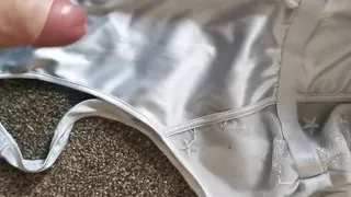 Cum on her satin lingerie