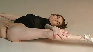 Flawless beauty ballerina Annett A with a flexible magnificent female body poses for me in a black stage costume. T-3(6)