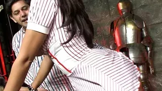 Busty Babes With Sexy Dresses Enjoy Taking Cock In Their Mouths And In Their Pussies