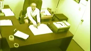 secretary fingering and masturbating pussy at office