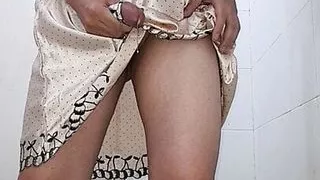 Masturbating with cute satin dress