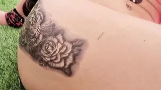 Outdoors On The Patio – Masturbation Of Wet Pussy With Massive Dildo