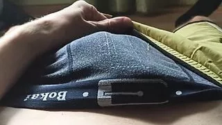 Touching dick through yellow shorts