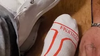 Sock trampling his dick