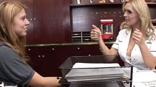 Busty MILF Tanya massages lesbian Stormie White