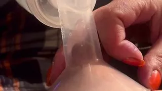 Amateur Breast Milk Pumping. Up Close Spray.